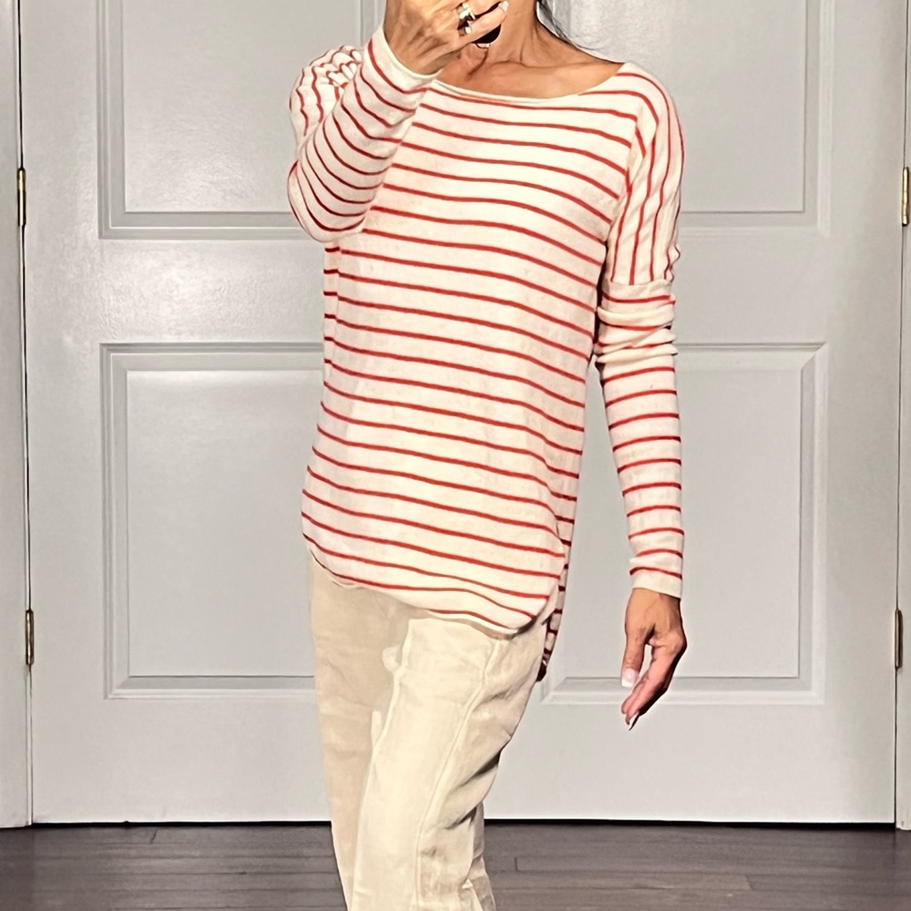 Vince Red Stripe Boatneck 100% cashmere Sweater size XS - Picture 3 of 12